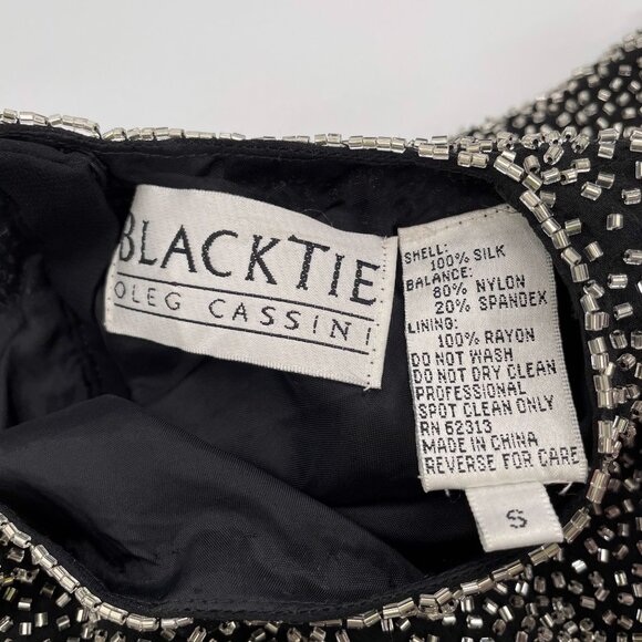 Vintage Oleg Cassini Black Tie Beaded Bodysuit | Size S-L - Picture 9 of 16